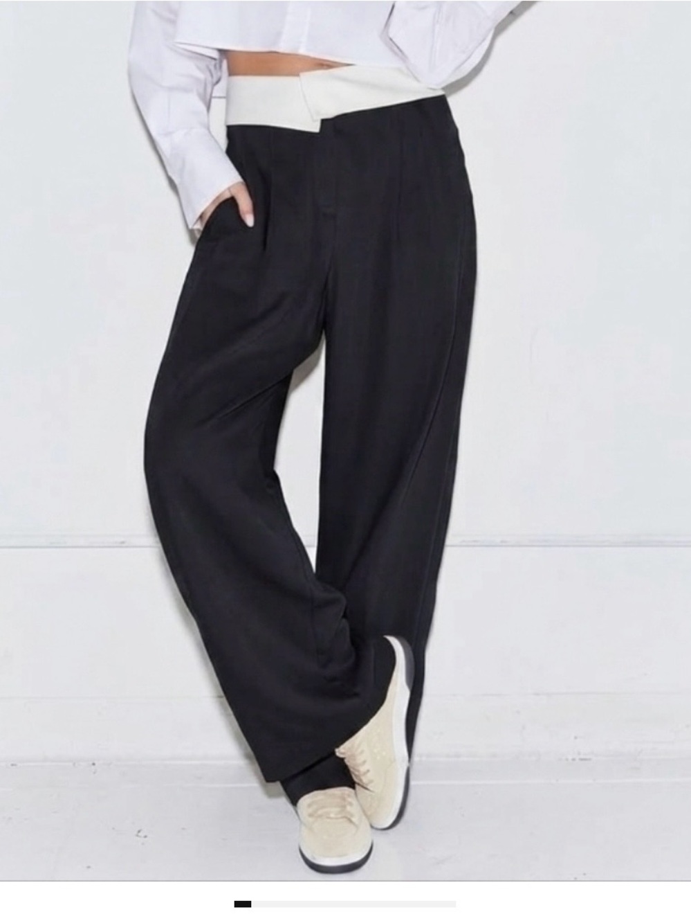 NOLI High-Waist Wide Leg Pants in Black with White fold over Waistband size 12